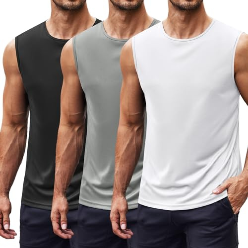COOFANDY Tank Tops Men 3 Pack Vest Tops Sleeveless Shirt Gym Vest Running Top Training Muscle Top Athletic Shirt Sport Workout Undershirt Black/White/Light Grey M