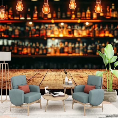 Papel pintado mural Barra De Mesa De Madera Retro papel pintado no tejido Amarillo oscuro Adecuado para habitación infantil, salón y dormitorio 250 x 175 cm papel pintado mural