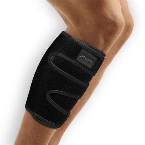 ReaPro vadbandage med kardborreband I Underbensbandage svart, vadben bandage justerbart för kvinnor och män efter brott, muskelstresning