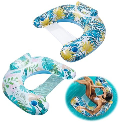May Huang 2 Pièces Bouée Piscine, Flotteur Piscine 4 en 1, Flottantes Hamac Gonflable, Hamac d’Eau Plage Portable, pour Plage, Partie, Vacances (2PCS)