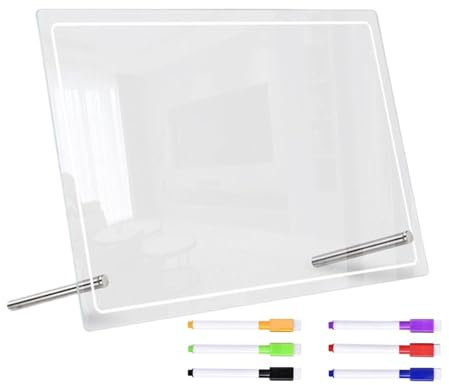 Tableau à sec en acrylique - Bloc-notes transparent - Tableau blanc en verre - d'écriture réutilisable - Porte-documents compact autoportant