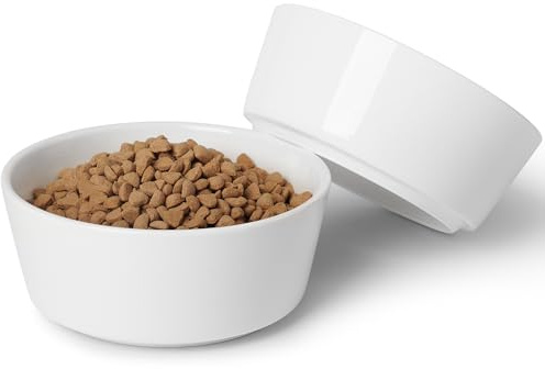 Kitwinney Ciotole per cani, in ceramica antiscivolo, con base in silicone, ciotola per cibo e acqua per cani pesanti, doppia ciotola per cani di piccola e media taglia (bianco, confezione da 2, 15,2