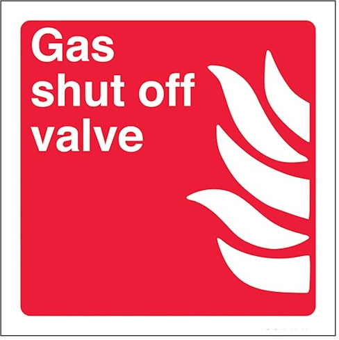 V Safety Gas Shut Off Valve - Square 150 x 150 mm - 3mm Aluminium Composite Safety Sign