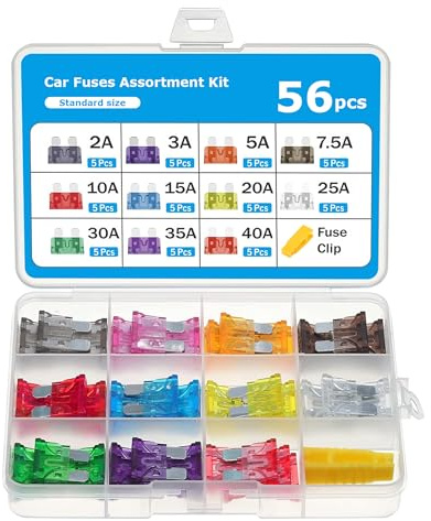 Xibao KFZ Sicherungen,2A 3A 5A 7.5A 10A 15A 20A 25A 30A 35A 40A Fusibili Auto Standard con Estrattore, Set di Fusibili per Auto,Adatto per Autos,Camion, SUV,Quad,UTV,Camper e Moto (56 Pieces)