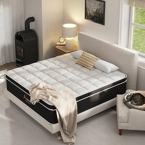 Ayeawo King Size Mattress, 12 Inch Hybrid Mattress King Size with Gel Memory Foam and Pocket Springs, Medium Firmness Bed in a Box, Breathable and Pressure Relief, CertiPUR-US, Fit All Bed Frames