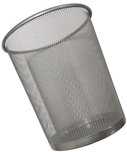 PRADICHI Mesh Wastebasket Trash Can – Steel Wire Garbage Bin for Office, Bathroom, Kitchen, Bedroom, Dorm – Ventilated Round Trash Bin for Home & Workspace (Silver, 1 Pack)