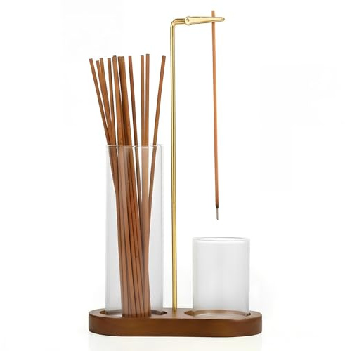 Quemador de Incienso, Porta Incienso Invertido con Recogedor de Cenizas, Soporte Incienso Madera, Anticenizas Voladoras, para Yoga Meditación SPA Relajación, Decoración del Hogar Oficina