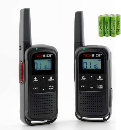 TechSide TS-T3 Go PMR446 Walkie Talkie, 16 kanaler, 10 km räckvidd, USB-C-laddning, med laddningsbara batterier, LED-ficklampa, 2-pack