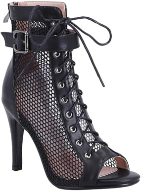 duaicnvow Dam latinska dansskor dansskor gladiatorsandaler andningsbara linje dans svarta klackar strappy-högklackade, balsal, tango, bachata, uppträdande, fest, träning, röda skor, snörning, Svart