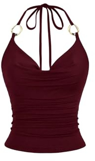 GORGLITTER halterneck topp damer rygglös axelbandstopp elegant hållare neck-topp Y2K rynkad topp ärmlös crop top vattenfall urringning toppar