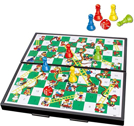 Jeu de Société Magnétique Pliable Portable Mini Jeu de Serpents et Échelles pour Enfants Adultes Famille Amusant Matériel Plastique Taille L24cm x W24cm (Échecs de Serpent)