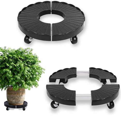Aiseeok Sottovaso con Ruote Regolabile Ø 38–50 cm, Carrello Portavasi Rotondo con Ruote Girevoli 360° e Freno, Base per Piante Interno Esterno Giardino Casa, Portata Fino a 150 kg, Nero