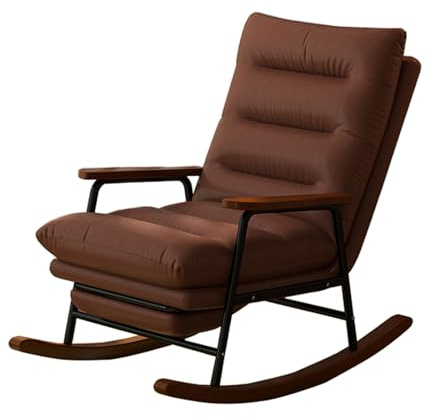 Poltrona a Dondolo con Poggiapiedi Estensibile, Sedie a Dondolo con Schienale Regolabile a 5 Posizioni, Gambe in Legno, 15° avanti 30° Indietro, per Soggiorno e Balcone, Portata Massima 150kg