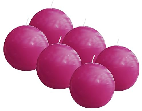 Bolsius Essentials – Vela esférica lisa – fucsia rosa – brillante – 7 cm – 6 unidades – 16 horas – velas decorativas – sin aceite de palma – con cera vegetal natural