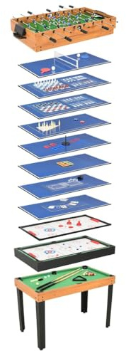 Kaloriko Mesa multijuego 15 en 1 de madera de arce de 121 x 61 x 82 cm con billar, tenis de mesa, bolos, fútbol y más para deportes de interior, ocio, juego y coordinación en casa