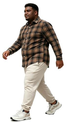 Celanisai Camisa de franela para hombre, tallas grandes, camisa a cuadros con cuello Kent y bolsillo en el pecho, camisa suave y cómoda, camisa de trabajo de corte regular, camisa tradicional con