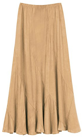 Urban CoCo Women's Faux Suede Elastic Waist Midi Long Skirt A Line Women Flowy Skirts, Khaki, L