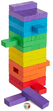 Relaxdays Holz Wackelturm, 48 Bausteine zum Stapeln, Würfel, für Kinder ab 3 Jahren, Geschicklichkeit, Stapelturm, bunt