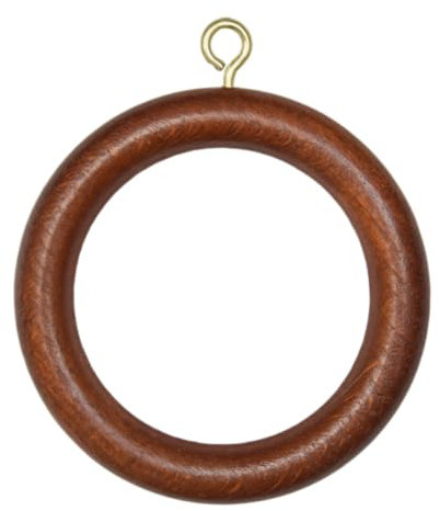 TENDAGGIMANIA Anillos de Cortina de Madera Color Cerezo- Diámetro Exterior 70 MM para Barra riel 35 MM, Completos con Ganchos, Paquete 10 Anillos