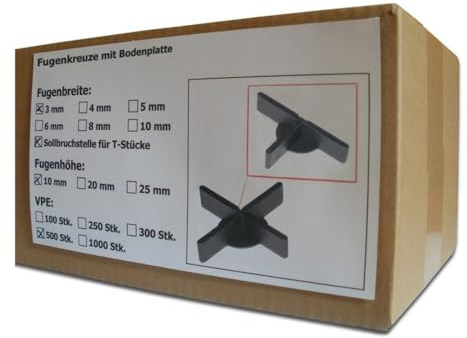 Sanpro Niedrige Fugenkreuze 3 x 10 x 50 mm + 1 mm Boden/Bodenplatte (500 Stück)