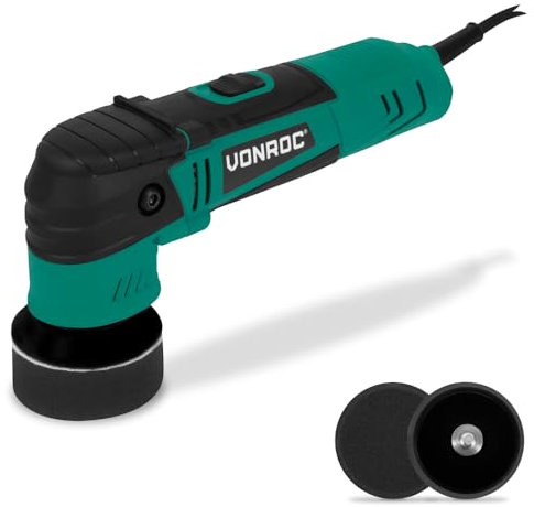 VONROC Lucidatrice Orbitale a Doppia Azione - 400W, 50/75mm, per Auto, Moto e Barche - Rimuove Graffi, Applica Cera, Ottimizza Lucentezza - Include Tamponi e Piastre di Supporto, Cavo 4m, Soft Start