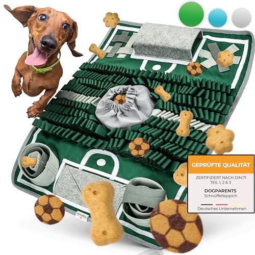 DOGPARENTS® Schnüffelteppich für Hunde [FUßBALLFELD mit 8 Trainingselementen] - Extrem Robustes Hundespielzeug für große & kleine Hunde - SPORTARENA als Intelligenzspielzeug für Hunde (grün)