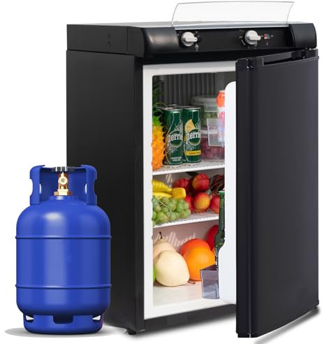 SMETA Gas Camping Fridge, 3 Way 60L, 12V/240V/Gas, Quiet, Reversible Door, Black