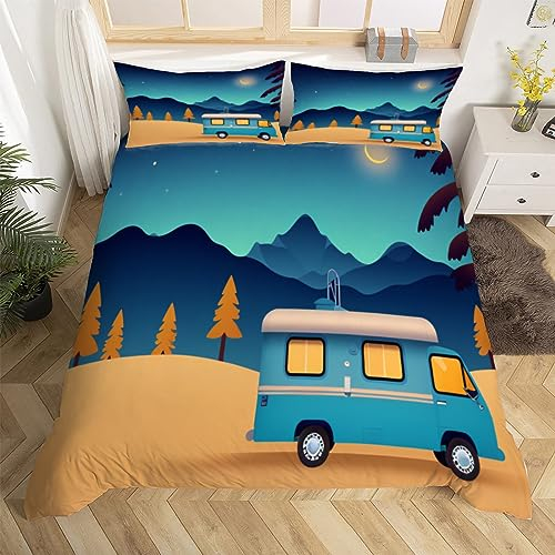 3D Wohnmobil Bettwäsche 220x240 Mond Muster Weiche Microfaser Bettwäsche-Sets Bettbezug mit Reißverschluss und 2 Kissenbezug 80x80 cm
