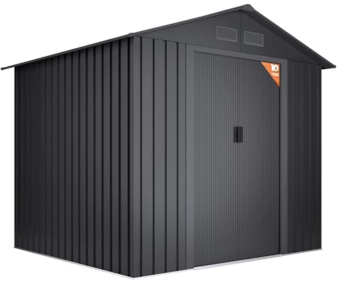 Abri de Jardin en métal 5,27m2 Light Anthracite - 261x202x202cm - 4 grilles - Double Porte coulissante - Rangement extérieur -