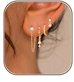 SELSHE Earring Stacks for Women,Dainty 14k Gold Plated Chain Earrings Set Hypoallergenic Cute Small Huggie Hoop Earrings for Women Trendy Fashion Dangle Drop Earrings Pearl Jewelry Set