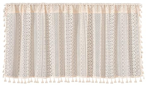 Ieron Tenda Boho Vintage Tende Fatte a Mano all'Uncinetto Tenda Corta Beige con Nappe per la Decorazione della Finestra della Cucina