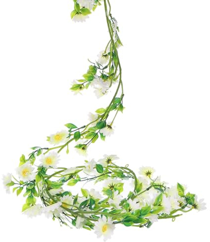 sourcing map Artificial Daisies Flowers Garland Vine White | Silk Wildflower Garland Fake Hanging Flowers Green Leaves for Wall Party Wedding Arch Floral Decor Home