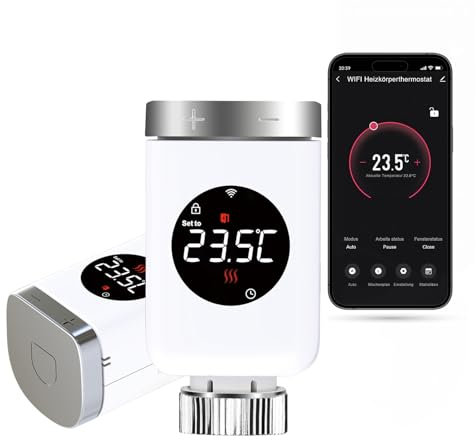 SALCAR Smart Heizkörperthermostat TRV801W 2er Set WiFi Thermostat kompatibel mit Amazon Alexa & Google Home Programmierbar Tuya Heizungsthermostat Smartes Heizkörper mit 6X Batterien