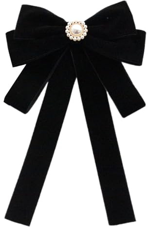 Wayfadacc Élégante broche en velours pour femme, nœud pré-noué, cravate avec strass et perles, décoration pour événements formels, noir, 20 x 20 x 2 cm