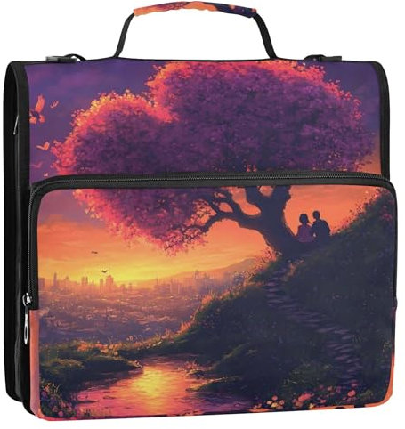 1.5 Inch 3 Ring Binders Heavy Duty Valentines Heart Shaped Tree Zipper Binder Organizer Middle School Binder Bag with Strap Big Portfolio Hold 500 Sheets Holder