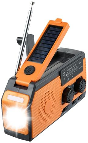 Radio Manivela Solar Emergencia, 5000mAh Radio Multifuncional con Manivela Am/FM/WB NOAA, Linterna LED Y Power Bank para Camping Y Senderismo, Radios De Supervivencia con Linterna, Alarma SOS