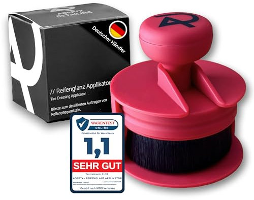 ADEPTX Detailing - Spazzola applicatore per pneumatici, superficie premium soft touch (rosso, opaco), spazzola dettagliata, applicatore per pneumatici lucidi, cura professionale degli pneumatici