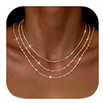 ADRAMATA 3Pcs Gold Necklaces for Women Layered 14K Gold Plated Necklace Set Adjustable Choker Chain Stainless Steel Necklace Chain Silver Necklaces for Women