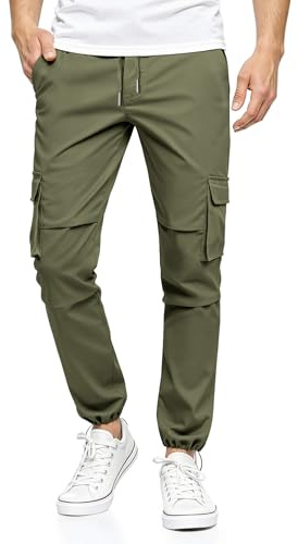 GINGTTO Pantalones Hombre Cargo Elásticos Slim Fit Joggers Pantalon para Hombres Ajustado Cargos Stretch Multibolsillos Verde 32/30