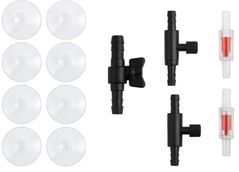 Générique Lot Connectiques Aquarium – 8 Ventouses Transparentes, 1 Robinet 1 Voie, 2 Robinets 2 Sorties, 2 Clapets Anti-Retour – Accessoires Universels pour Tuyau Air Pompe