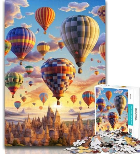 Puzzle da 1000 pezzi con mongolfiere colorate, per adulti, con poster abbinato e foglio di quiz, per età 14 anni, 26x38cm