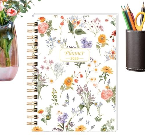 Agenda planner a 6 – Quaderno a spirale con copertina rigida, organizer annuale con pagine datate, strumento di pianificazione con rilegatura resistente, agenda personale per amici, familiari