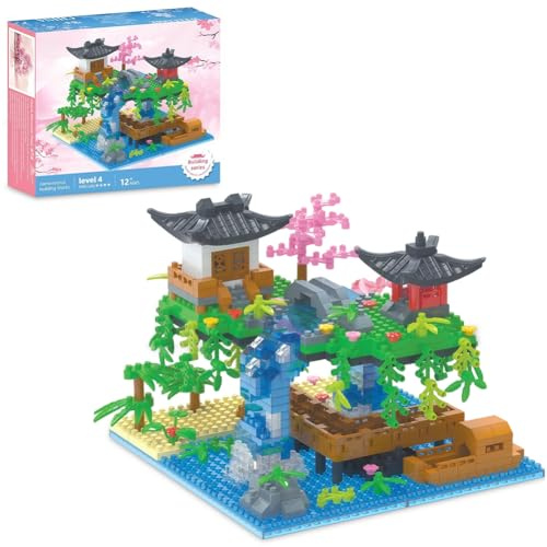 Cherry Blossom Tree Building Set, Peach Blossom Building Blocks Set, Peach Micro Mini Treehouse Buildings Model Toy with Light-Up Kit, Micro Bonsai Blocks Gift for Adults Kids