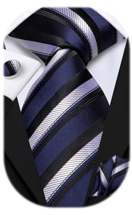 Hi-Tie Silk Black Blue Ties for Men Plaid Paisley Striped Mens Necktie Set Pocket Square Cufflinks Set Wedding Business