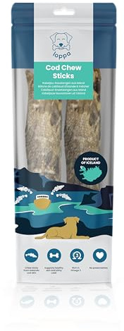 loppa Treats - Bastoncini da masticare per cani, 22 cm, confezione da 2 (2 pezzi), in 100% pelle di merluzzo bianco