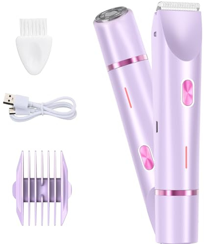 Afeitadora Mujer, 2 en 1 Rasuradora, Impermeable IPX7 Recortadora Mujer zona Intima, Impermeable, Recargable, para Cuerpo, Cara, Uso Húmedo y Seco(Morado)