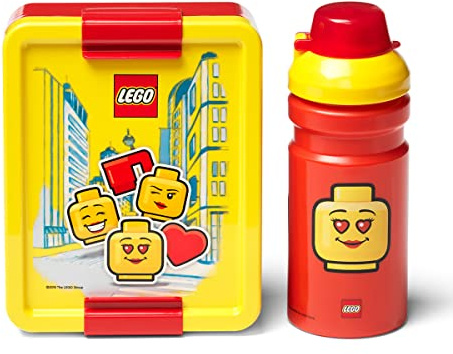 LEGO LUNCH SET - ICONIC Girl, Fun & Functional 390ml Bottle & Lunch Box for Kids & Adults, Dishwasher Safe, Perfect for Meals on the Go, Yellow & Red