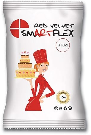 SmartFlex Sugar Paste Fondant, Pasta de Azúcar, Red Velvet, 250 g | Fondant para Extender para Cubrir Tartas, Modelar y Decorar, Extra Elástico y Resistente a Desgarros