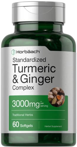 Horbäach Turmeric and Ginger Supplement | 60 Softgel Capsules | Turmeric Curcumin Complex with Black Pepper Extract | Non-GMO, Gluten Free