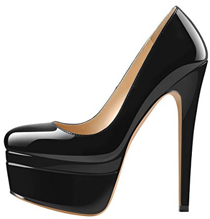 Only maker Damen Doppel- Plateau Pumps High Heels mit Elegantem Stiletto Absatz Schwarz Lack 36 EU
